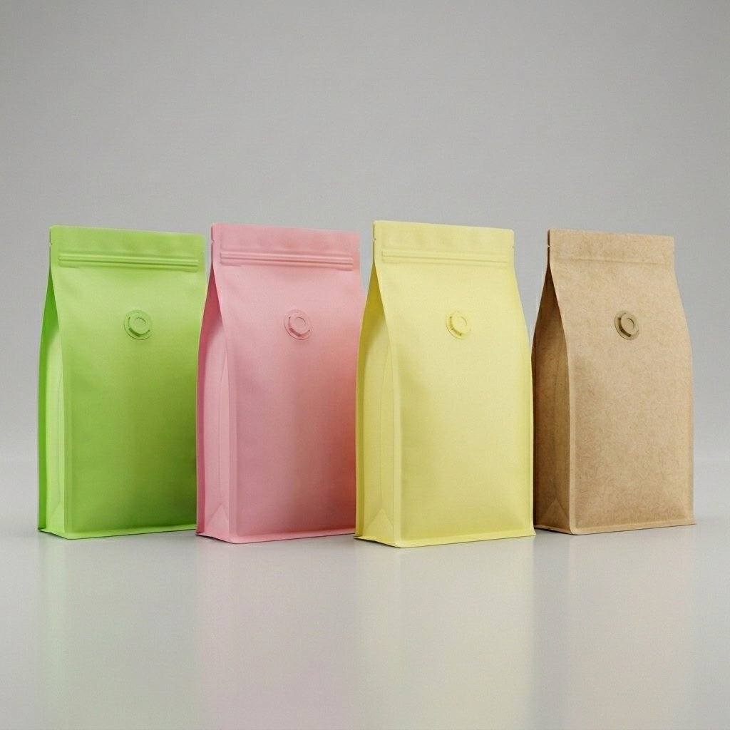 Recyclable_flat_bottom_pouches_202606230303_4 Recyclable Flat Bottom Pouch With normal zipper and valve - Image 1