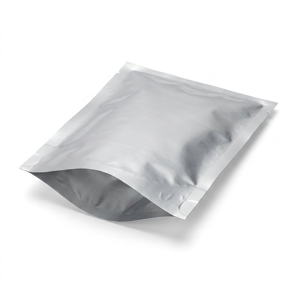 Silver_metalized_flat_pouch_202607171433 Silver Pouches (Metalized Foil Packaging) - Image 1